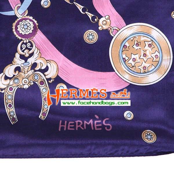 Hermes 100% Silk Square Scarf Purple HESISS 90 x 90 - Click Image to Close